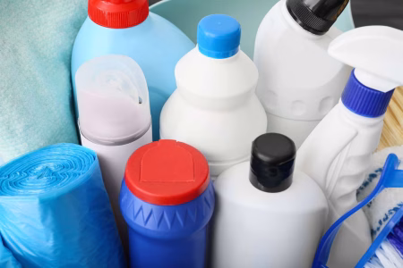 various chemical bottles used on chemical packaging machines