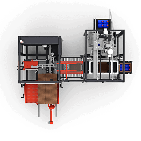 automatic case packer machine Bizzy over head image showing production line