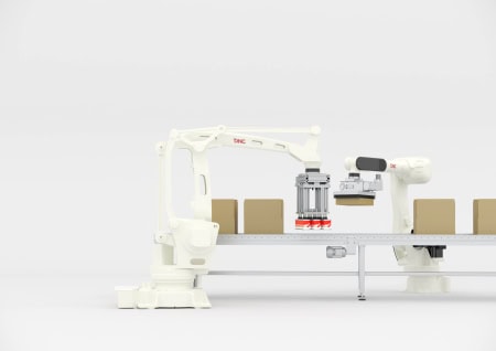 robotic case packer used on a production line