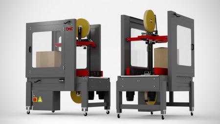semi automatic case sealer machine on white background