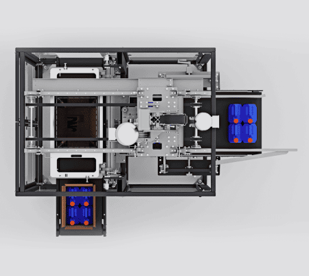 overhead image of automatic case packer packaging machine for larger products