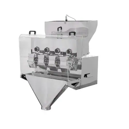 4 head linear wighing machine on white background